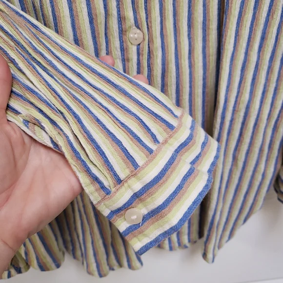 Cotton On Blue Green Tan White Striped Long Sleeve Button Up Tunic Shirt - Picture 4 of 6